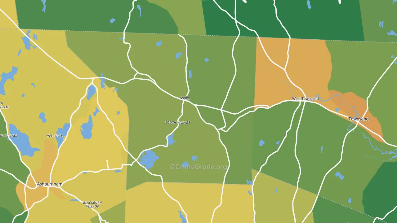 Ashby, MA Map of Burglary Rates