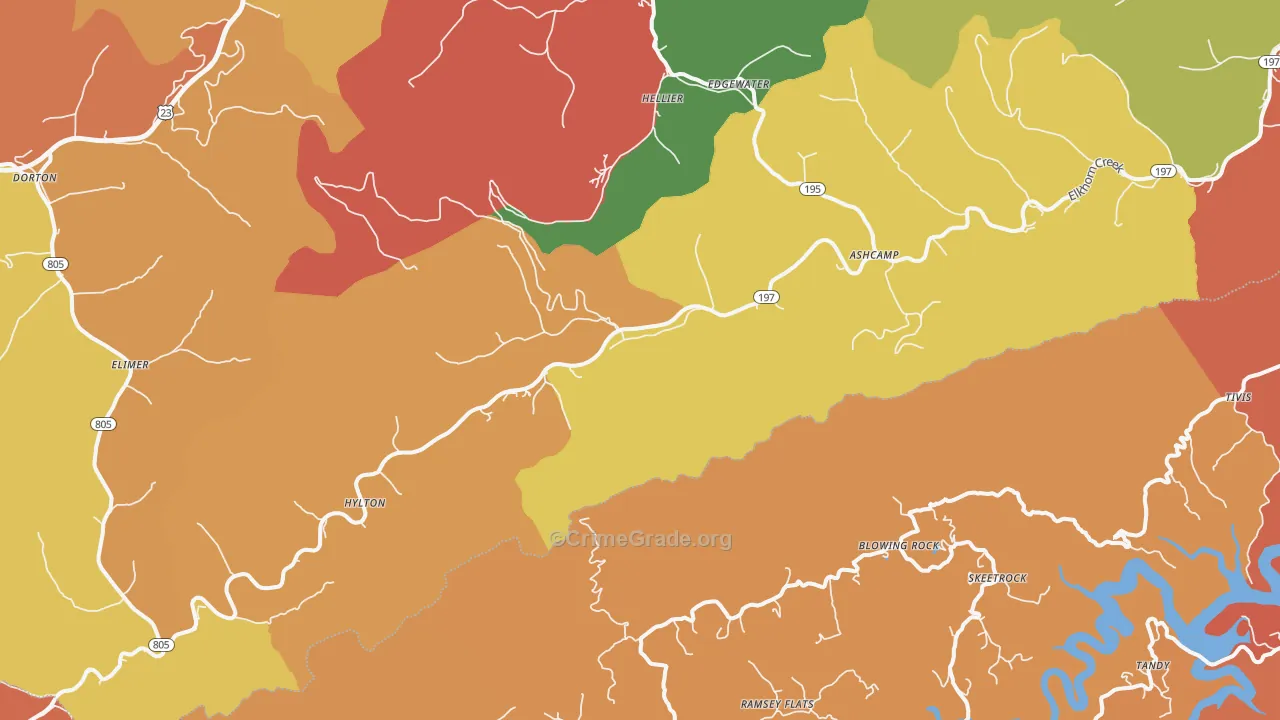 Ashcamp, KY Map of Burglary Rates