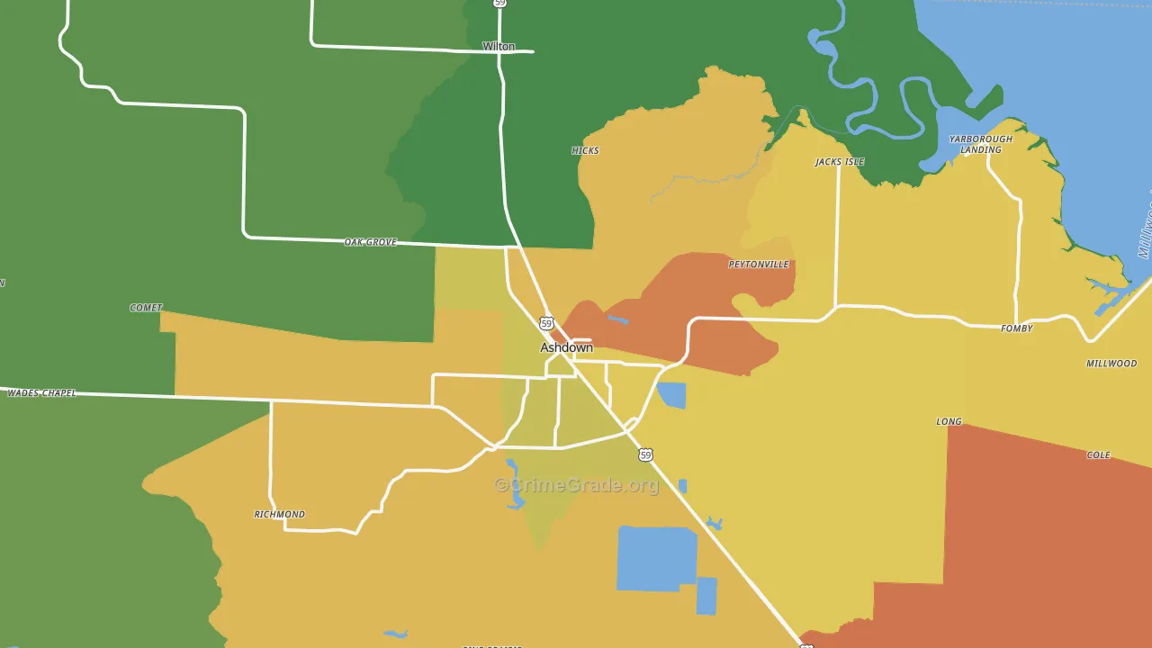 Ashdown, AR Map of Burglary Rates