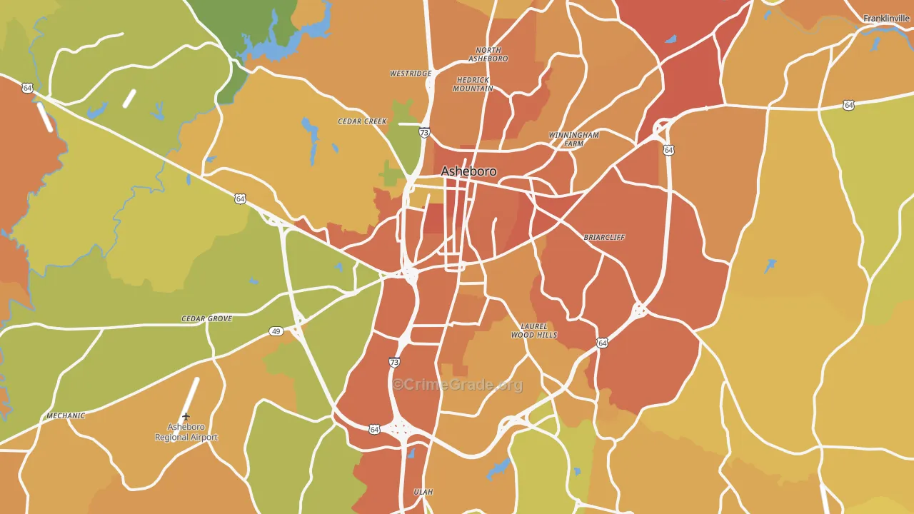 Asheboro, NC Map of Burglary Rates