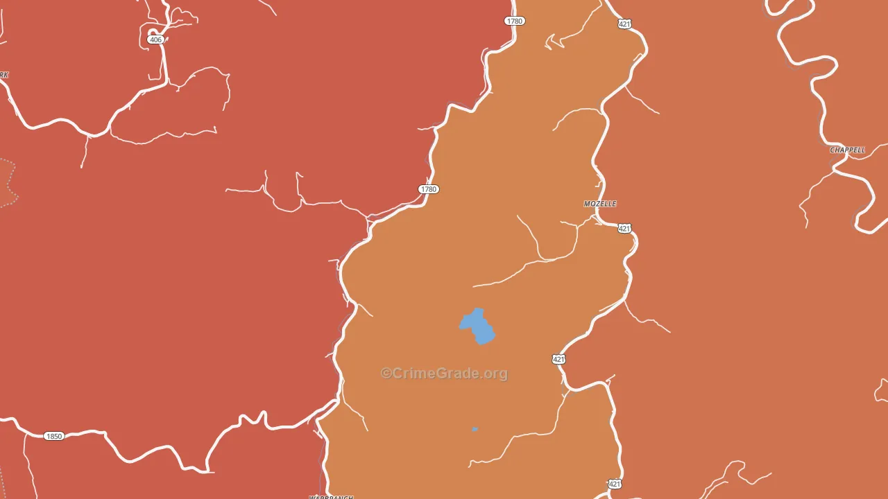 Asher, KY Map of Burglary Rates