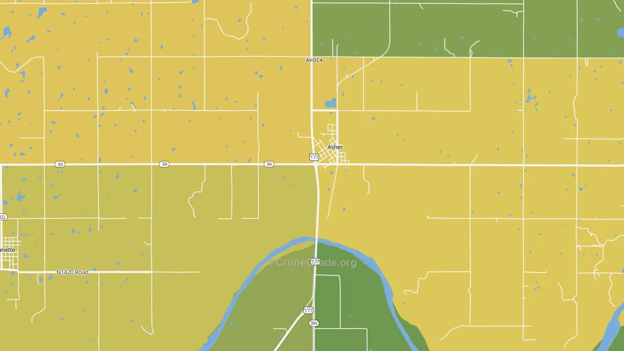 Asher, OK Map of Burglary Rates