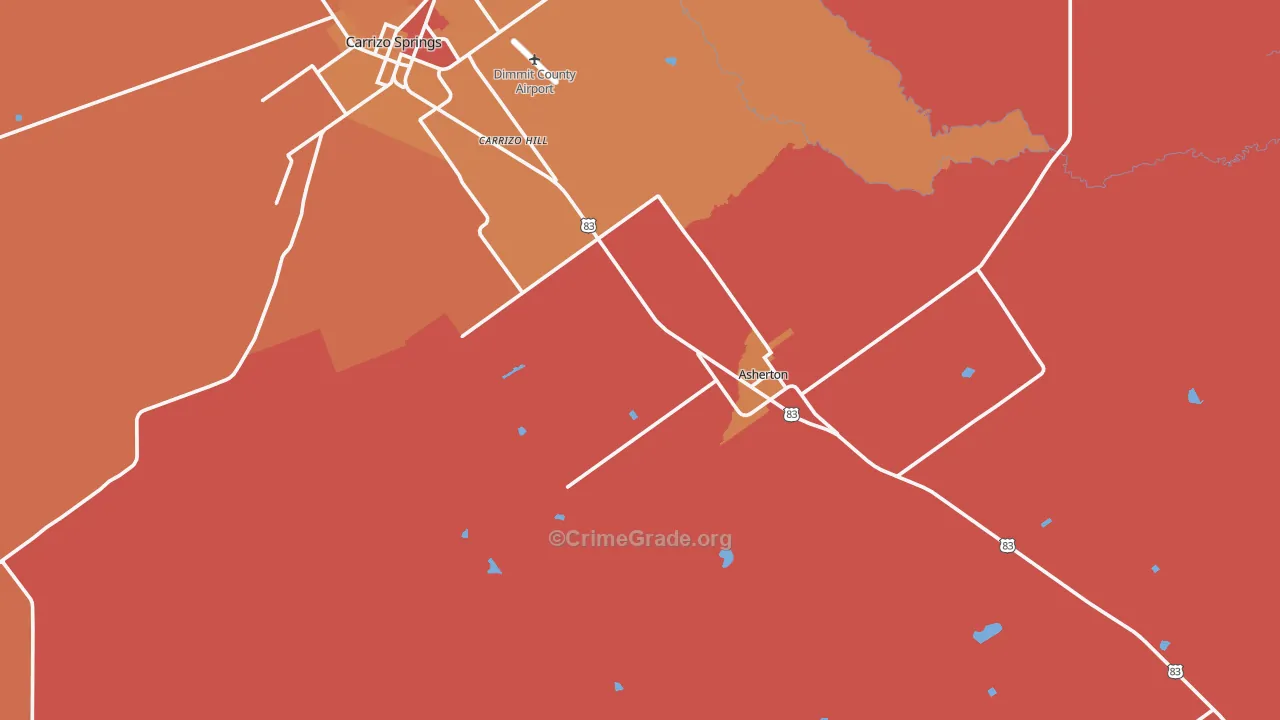 Asherton, TX Map of Burglary Rates