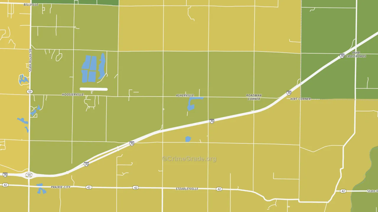 Asherville, IN Map of Burglary Rates