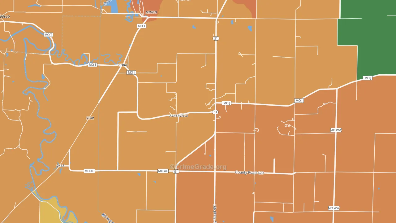 Asherville, MO Map of Burglary Rates