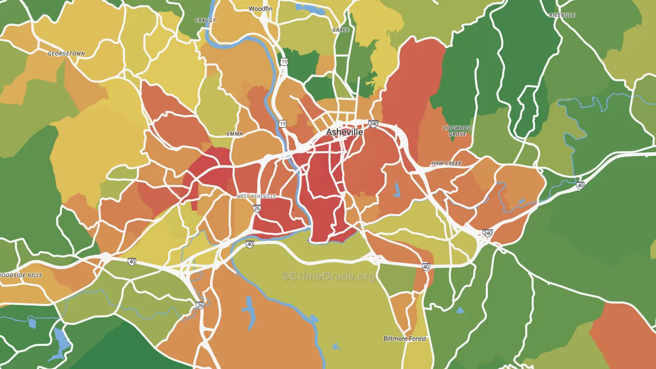 Asheville, NC Map of Burglary Rates