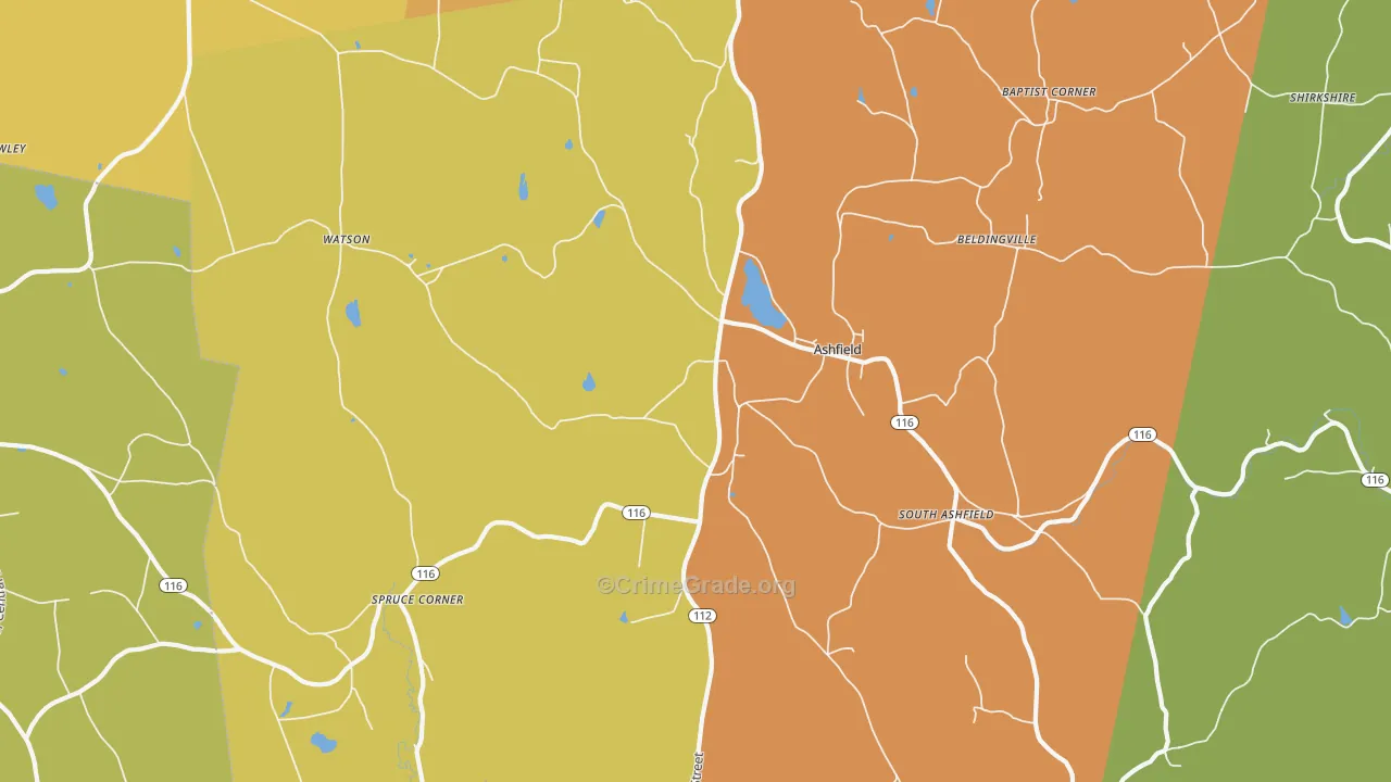 Ashfield, MA Map of Burglary Rates
