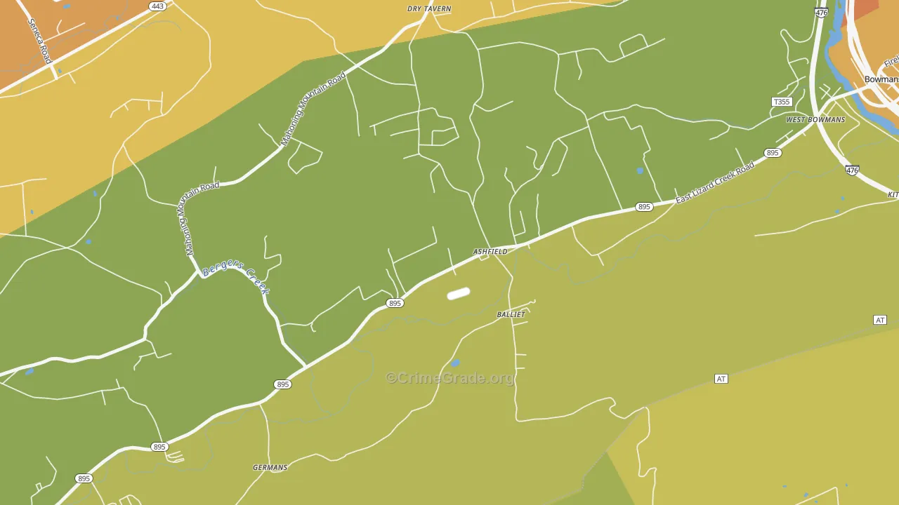 Ashfield, PA Map of Burglary Rates