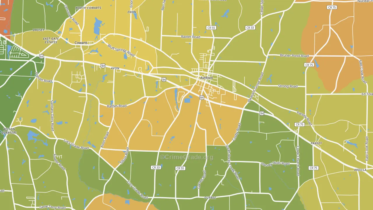 Ashford, AL Map of Burglary Rates