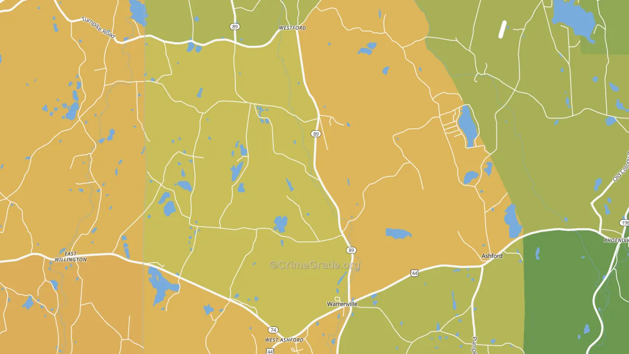 Ashford, CT Map of Burglary Rates
