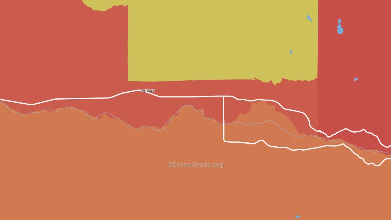 Ashford, WA Map of Burglary Rates