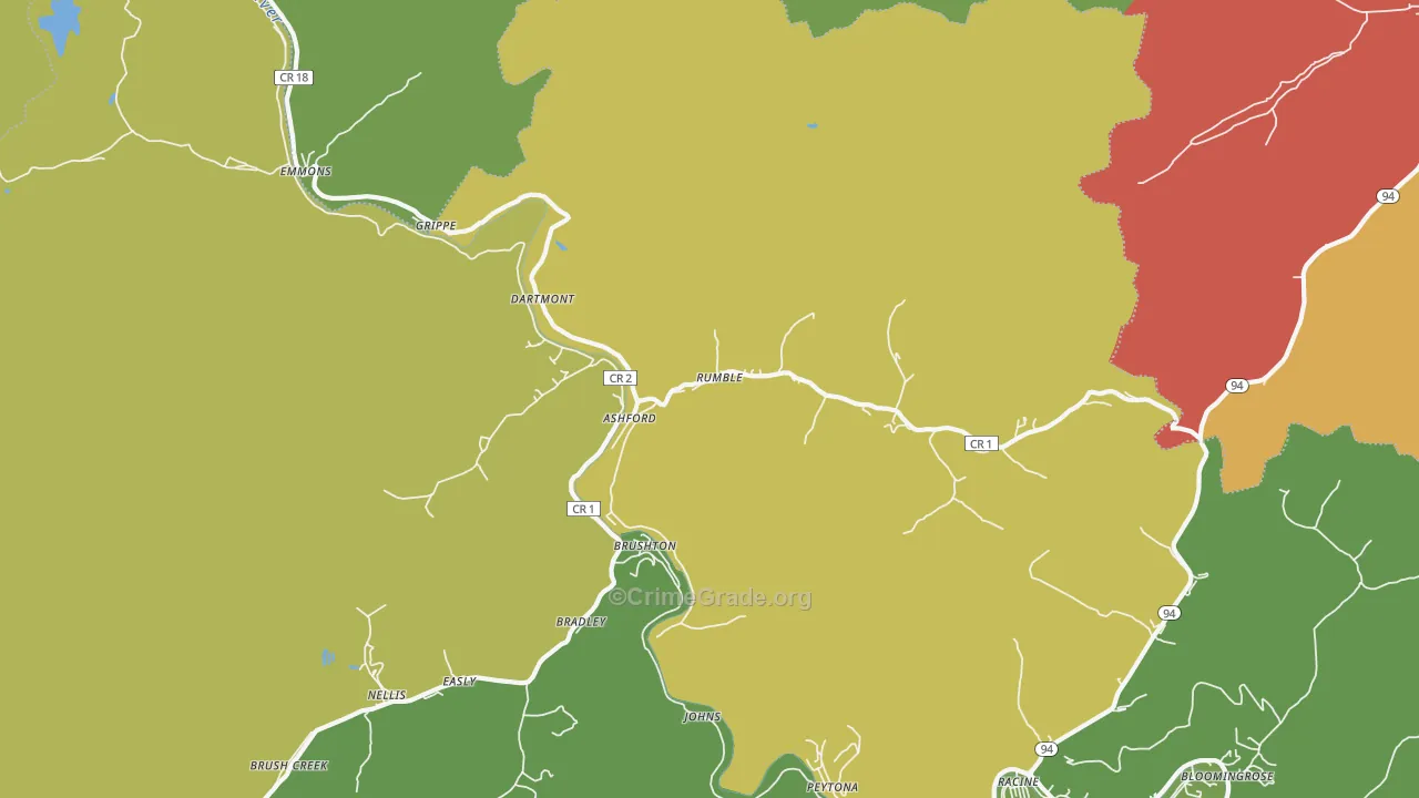 Ashford, WV Map of Burglary Rates