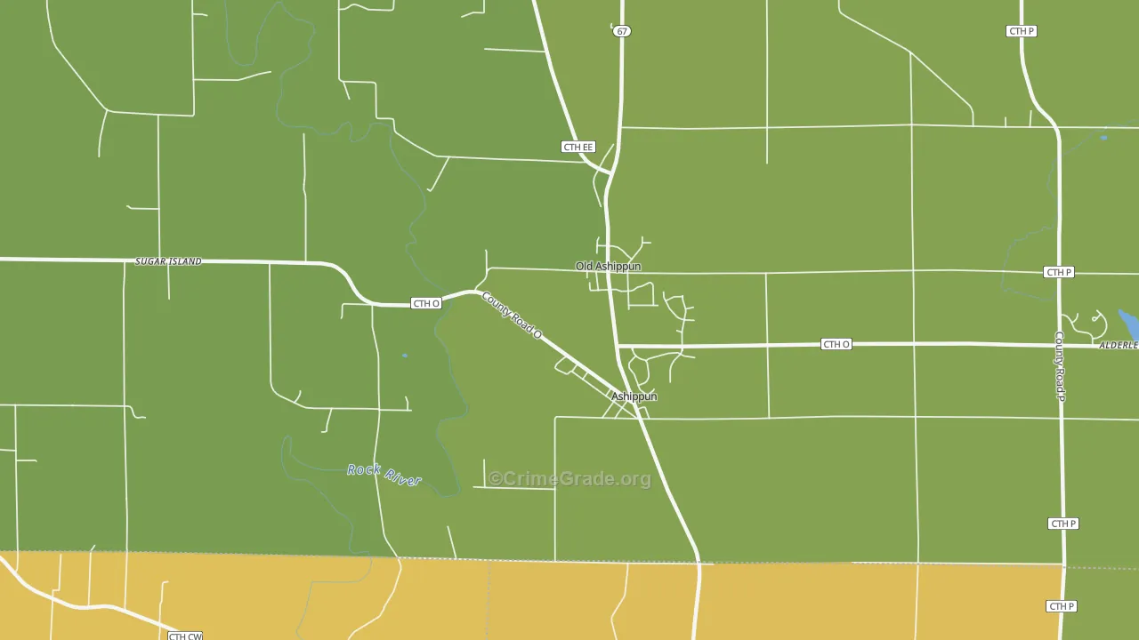 Ashippun, WI Map of Burglary Rates