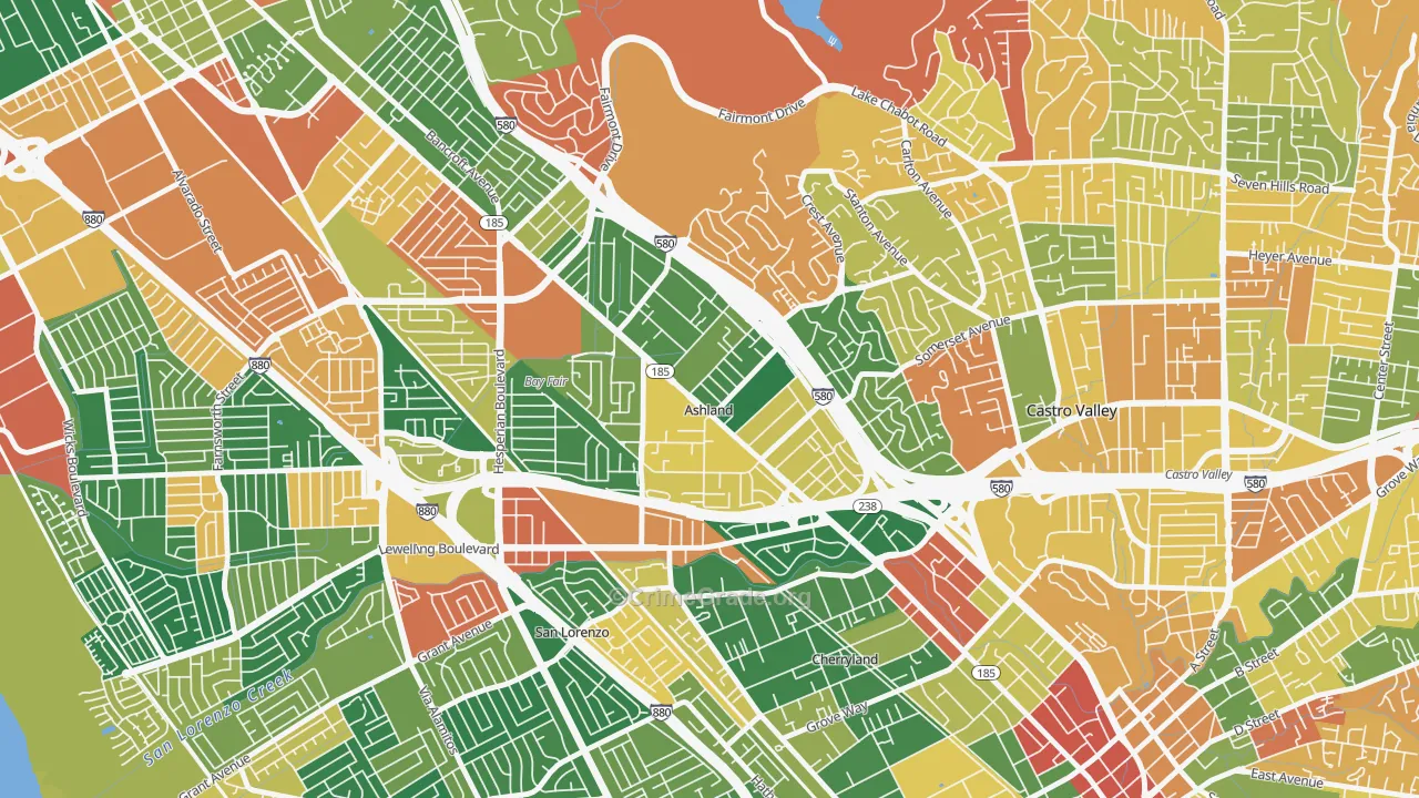 Ashland, CA Map of Burglary Rates