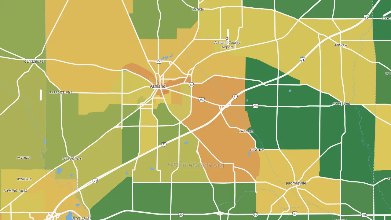 Ashland County, OH Map of Burglary Rates