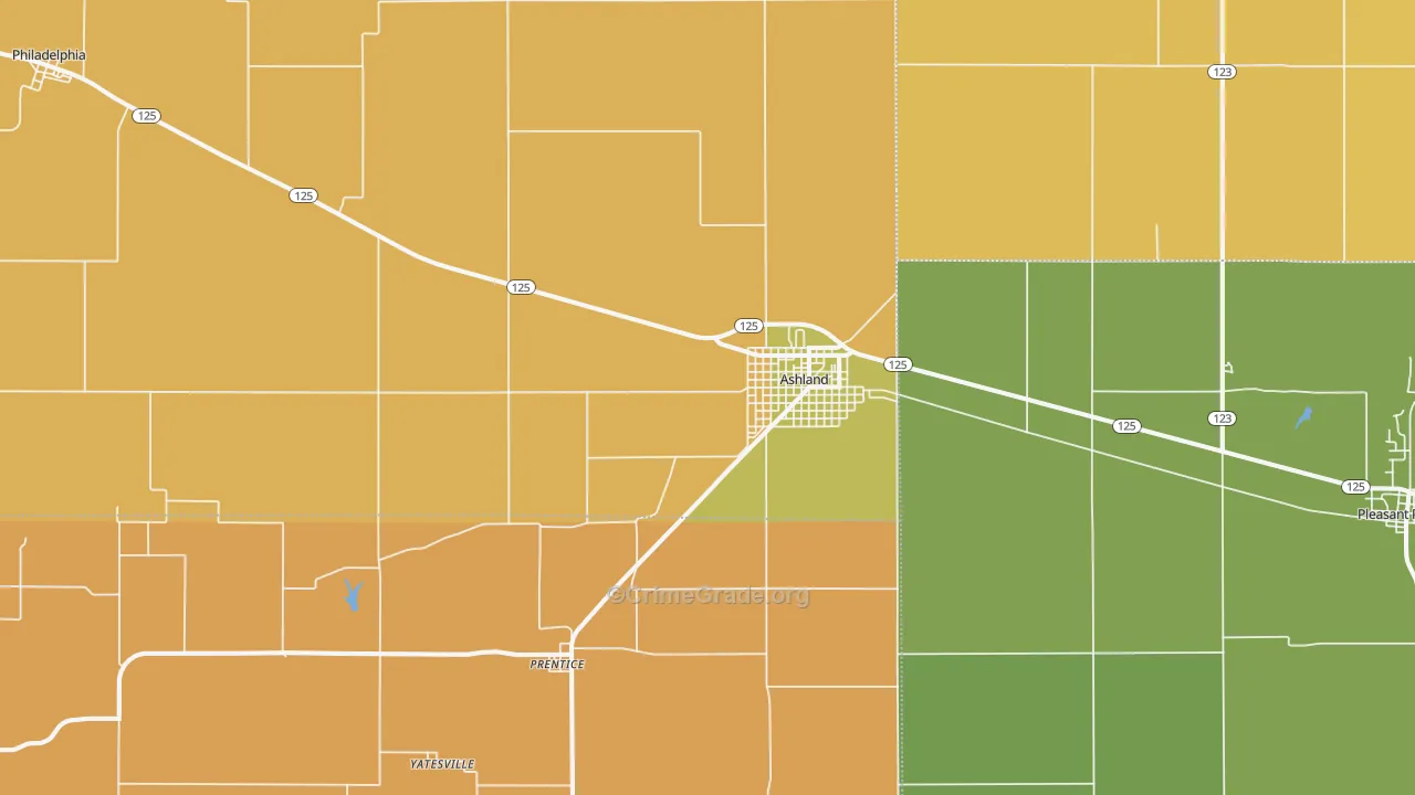 Ashland, IL Map of Burglary Rates