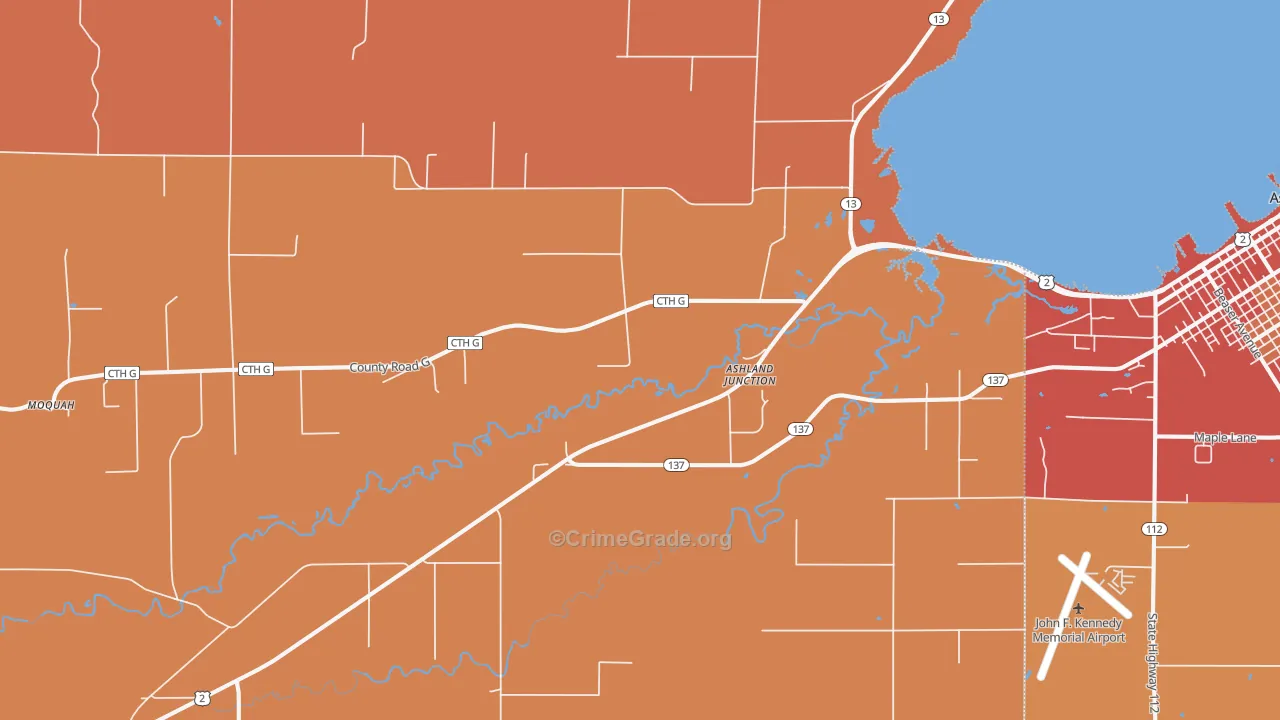Ashland Junction, WI Map of Burglary Rates