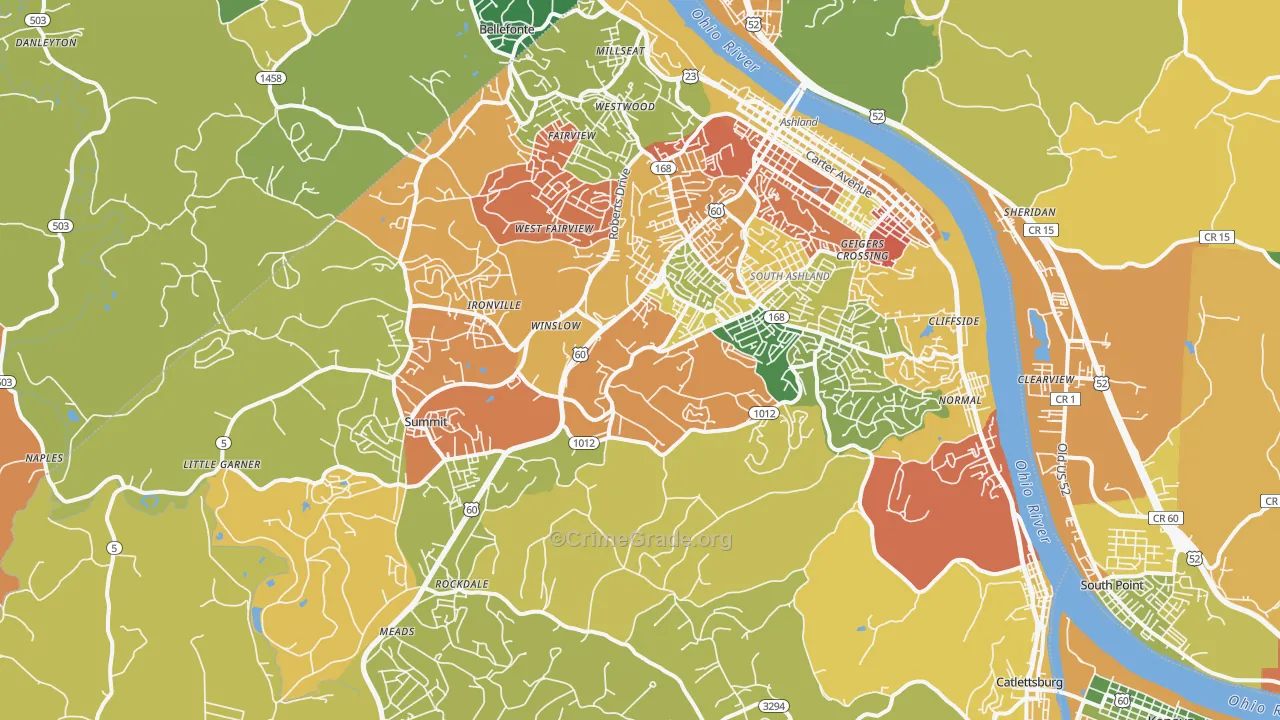 Ashland, KY Map of Burglary Rates