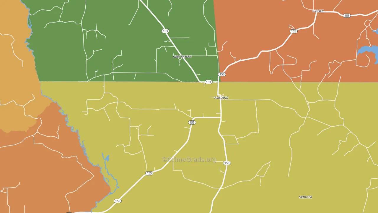 Ashland, LA Map of Burglary Rates