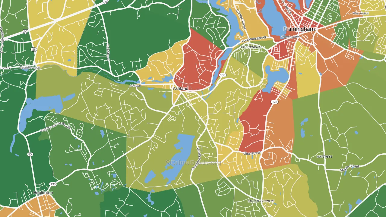 Ashland, MA Map of Burglary Rates