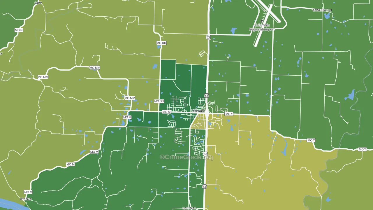 Ashland, MO Map of Burglary Rates