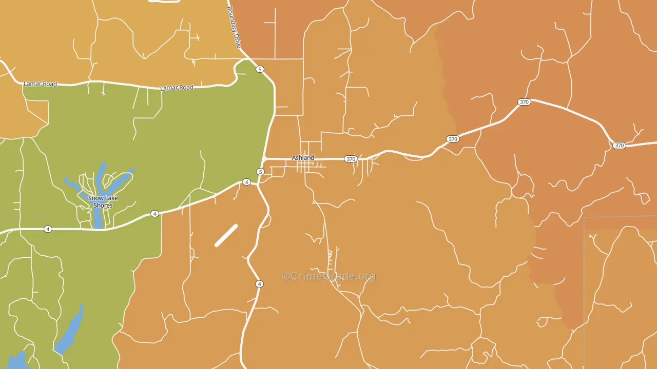 Ashland, MS Map of Burglary Rates