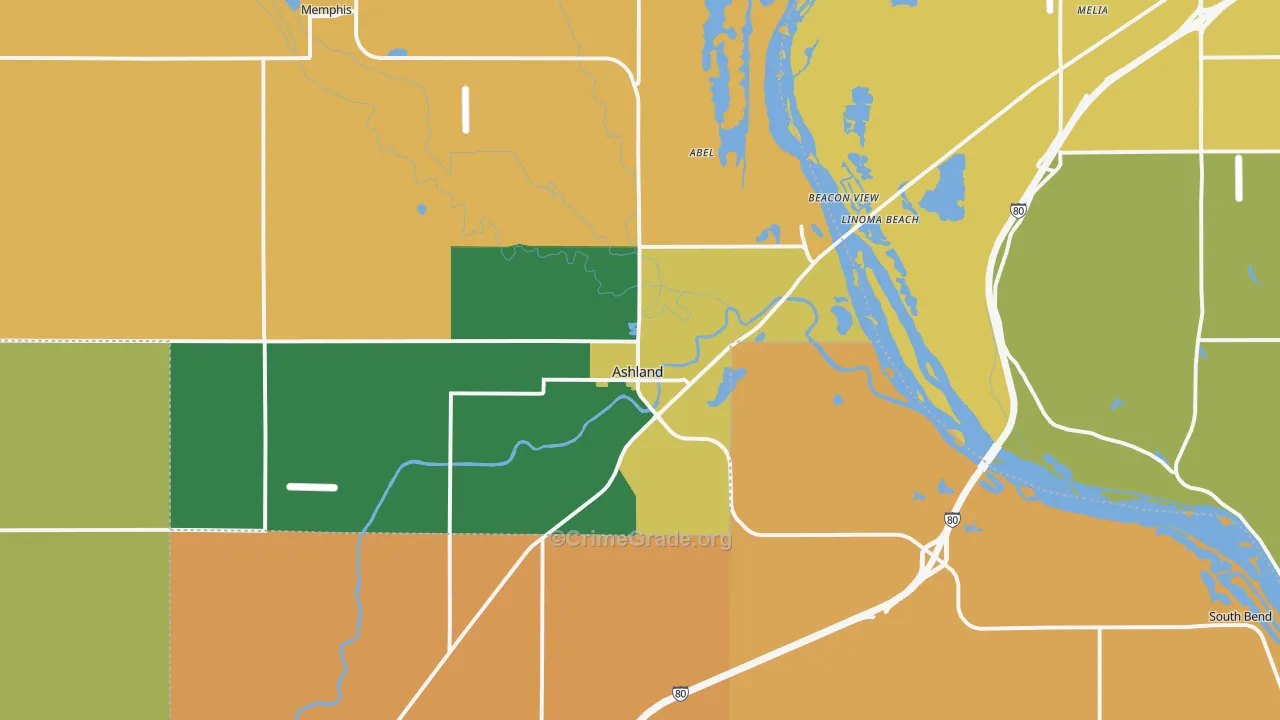 Ashland, NE Map of Burglary Rates