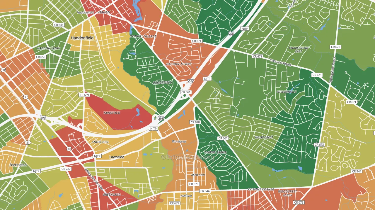 Ashland, NJ Map of Burglary Rates