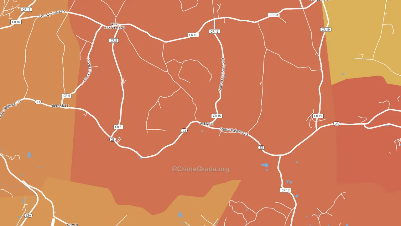 Ashland, NY Map of Burglary Rates
