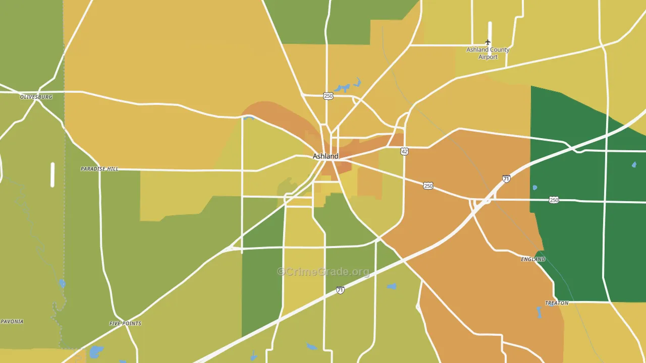 Ashland, OH Map of Burglary Rates