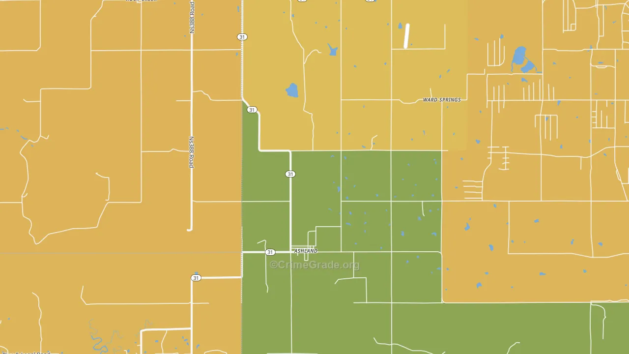 Ashland, OK Map of Burglary Rates