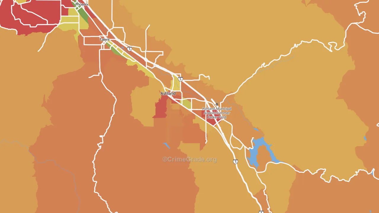 Ashland, OR Map of Burglary Rates