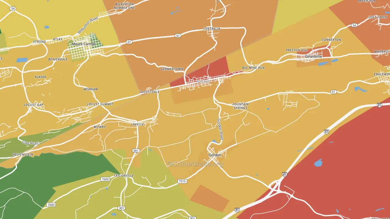 Ashland, PA Map of Burglary Rates