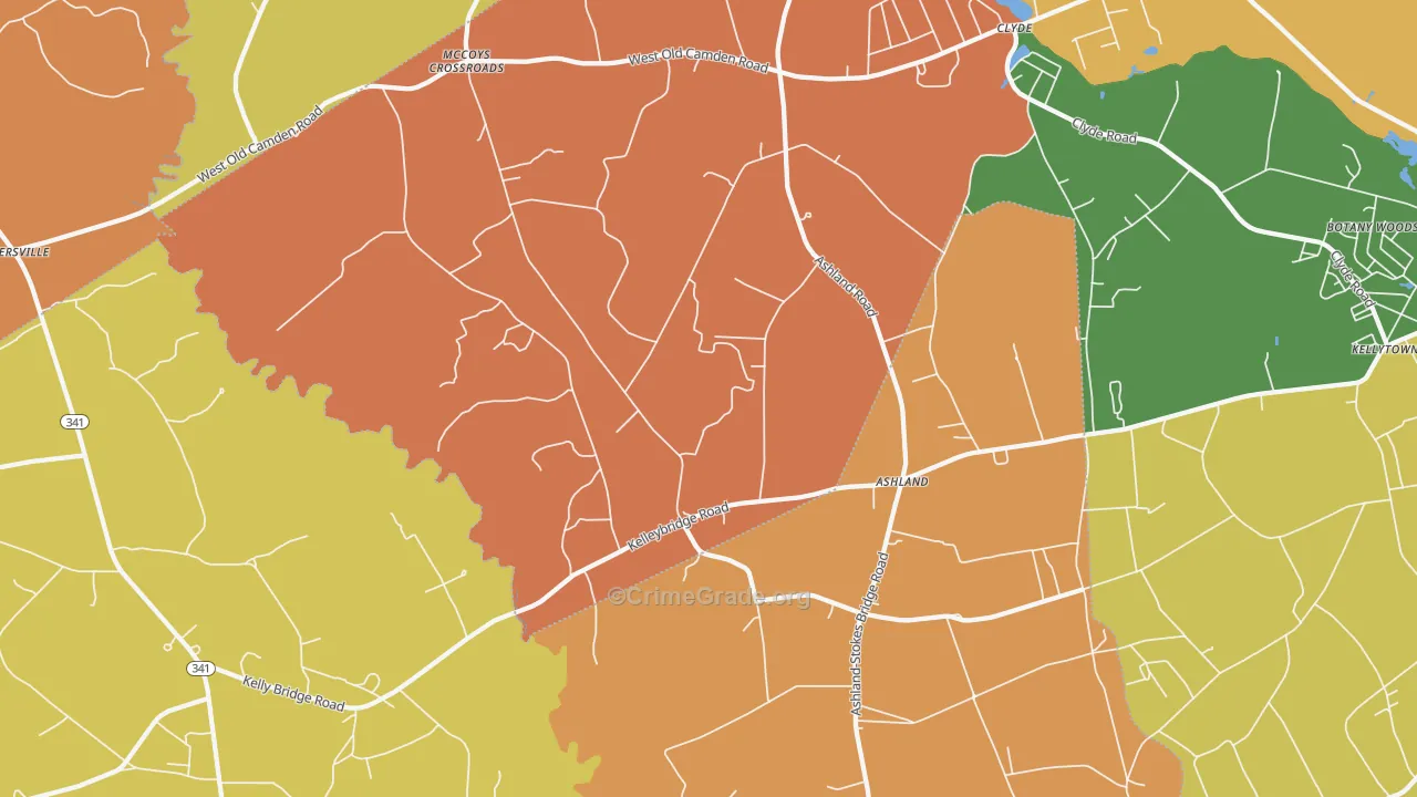 Ashland, SC Map of Burglary Rates