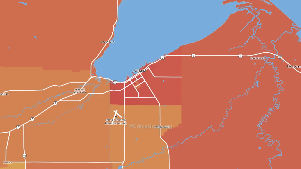 Ashland, WI Map of Burglary Rates