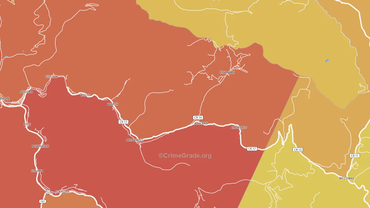 Ashland, WV Map of Burglary Rates