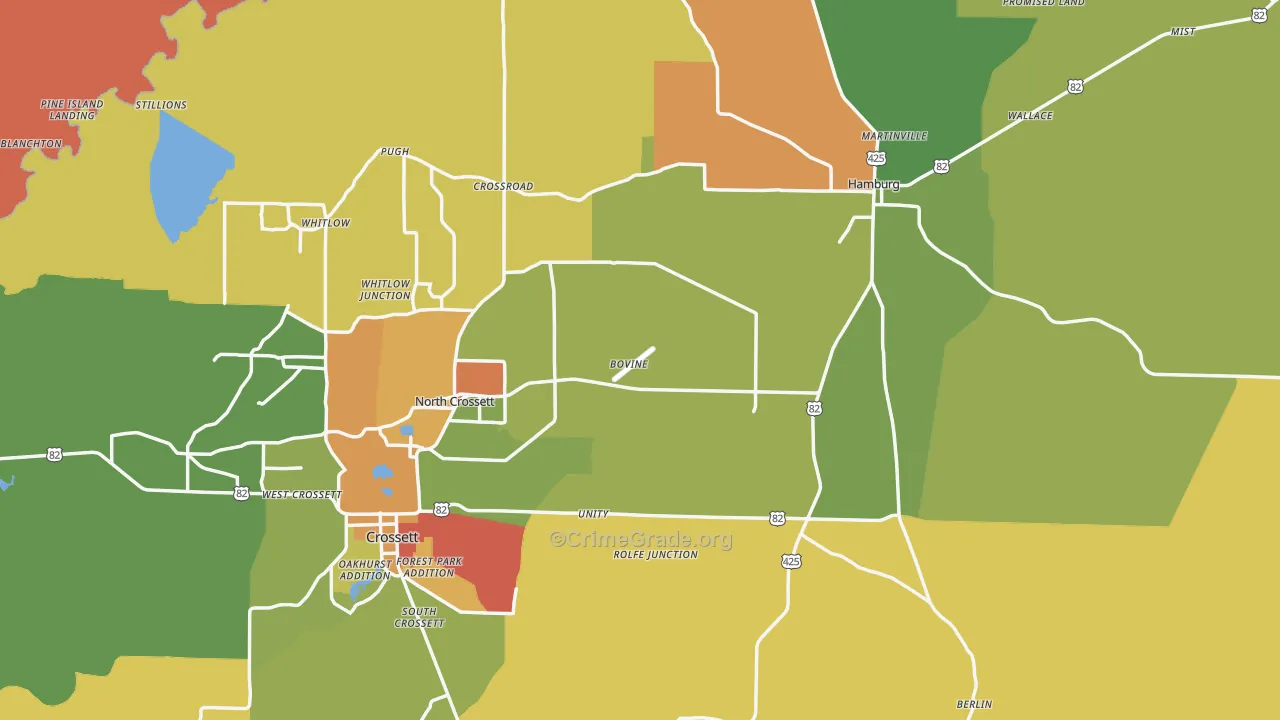 Ashley County, AR Map of Burglary Rates