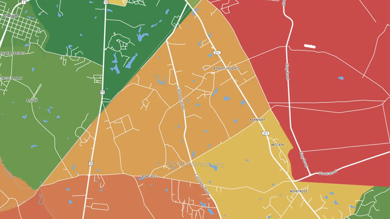 Ashley Heights, NC Map of Burglary Rates