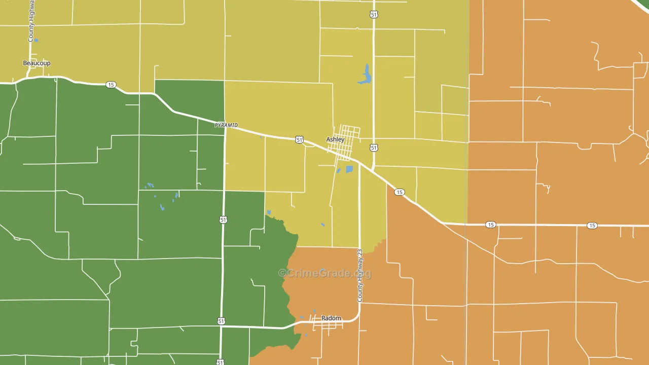 Ashley, IL Map of Burglary Rates