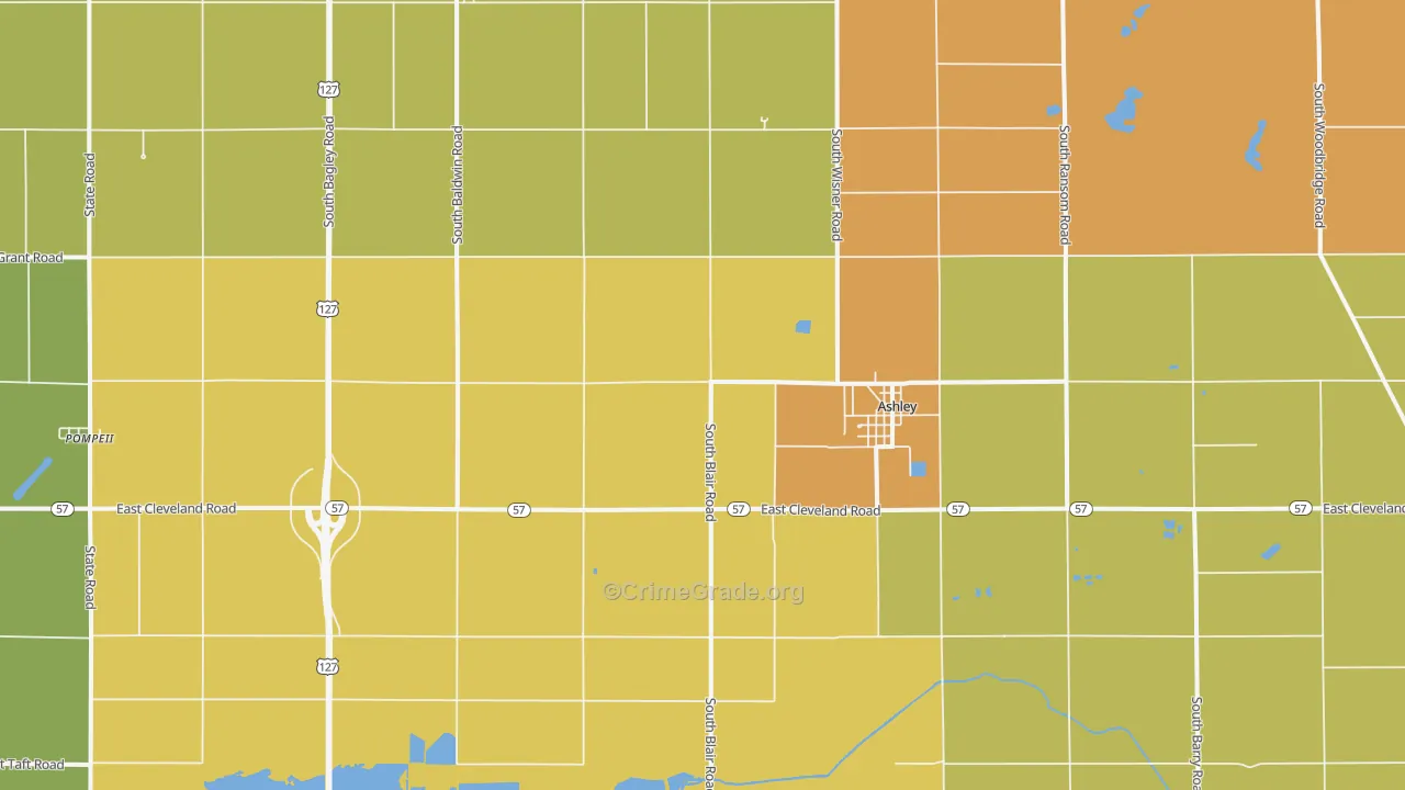 Ashley, MI Map of Burglary Rates