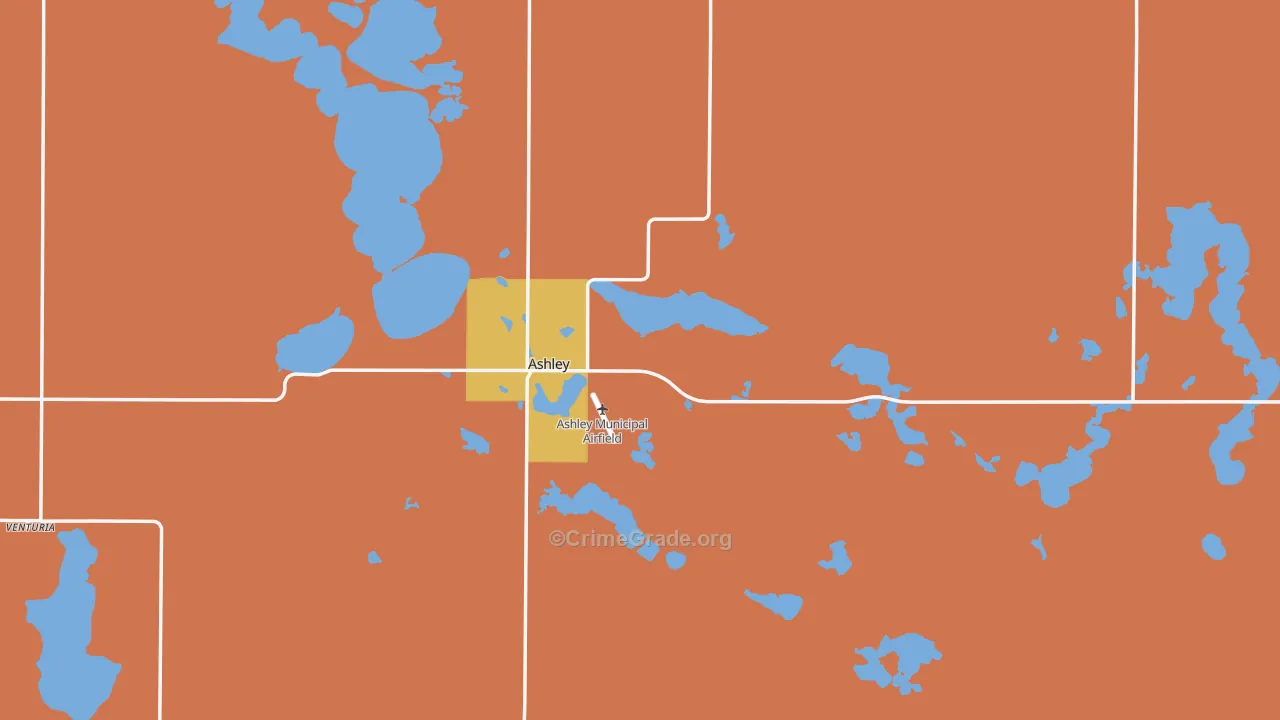 Ashley, ND Map of Burglary Rates