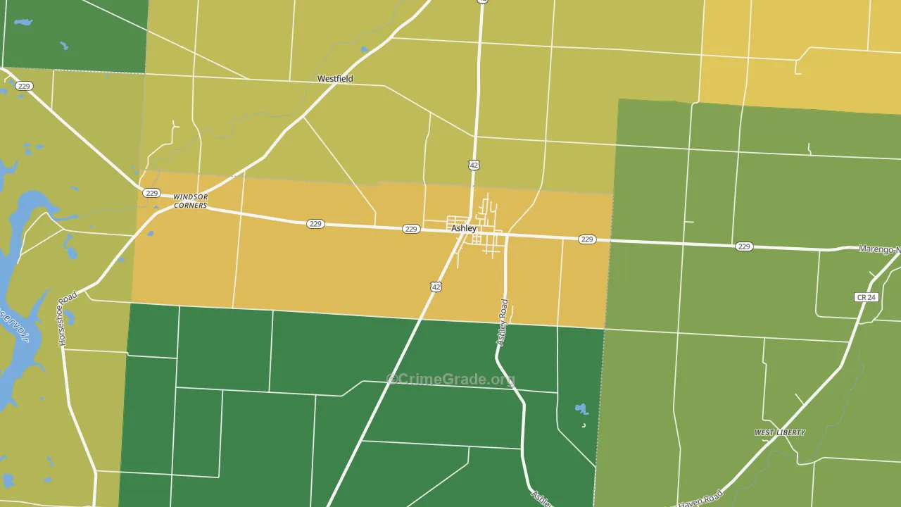 Ashley, OH Map of Burglary Rates