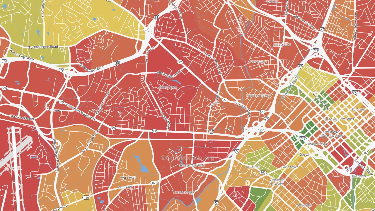Ashley Park, Charlotte, NC Map of Burglary Rates
