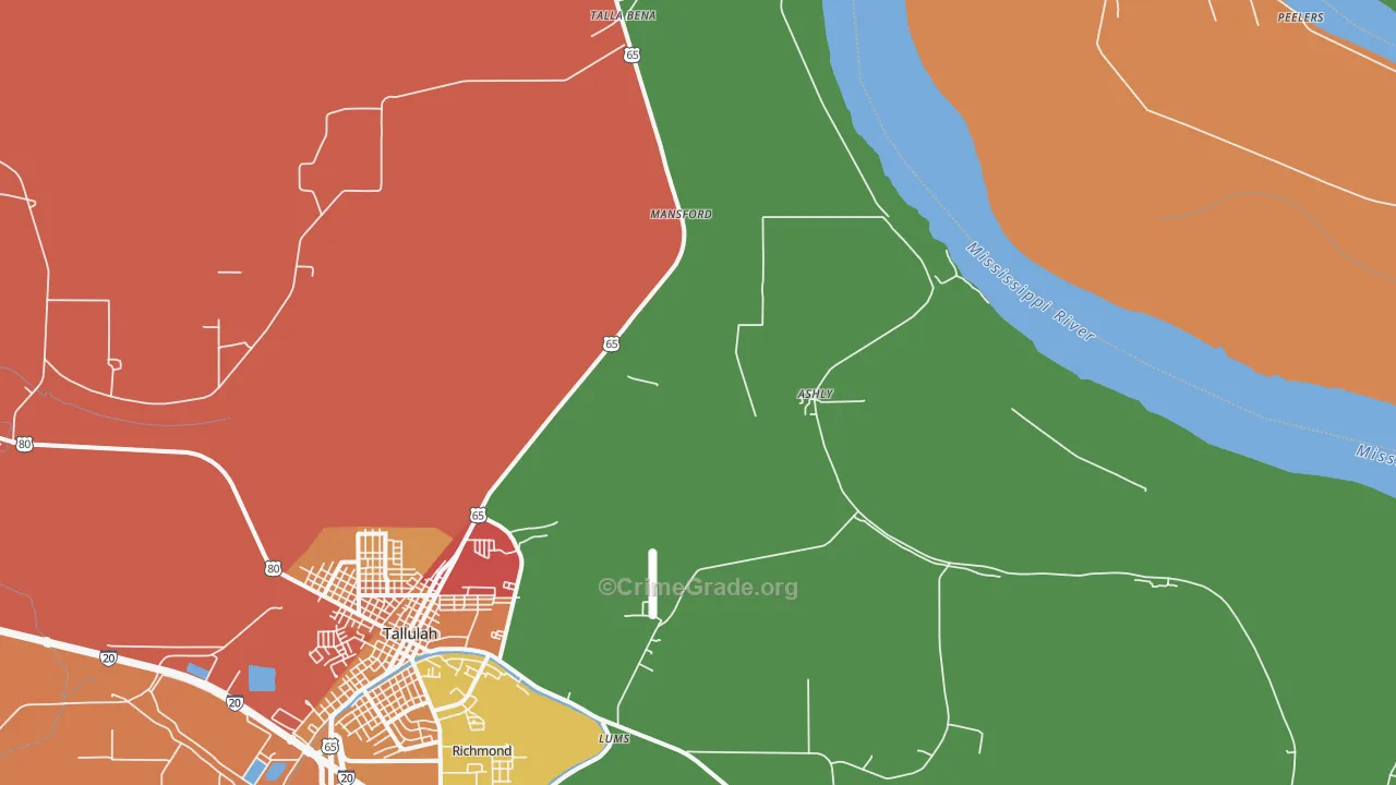 Ashly, LA Map of Burglary Rates