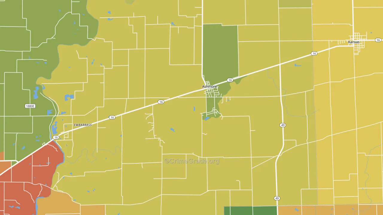 Ashmore, IL Map of Burglary Rates