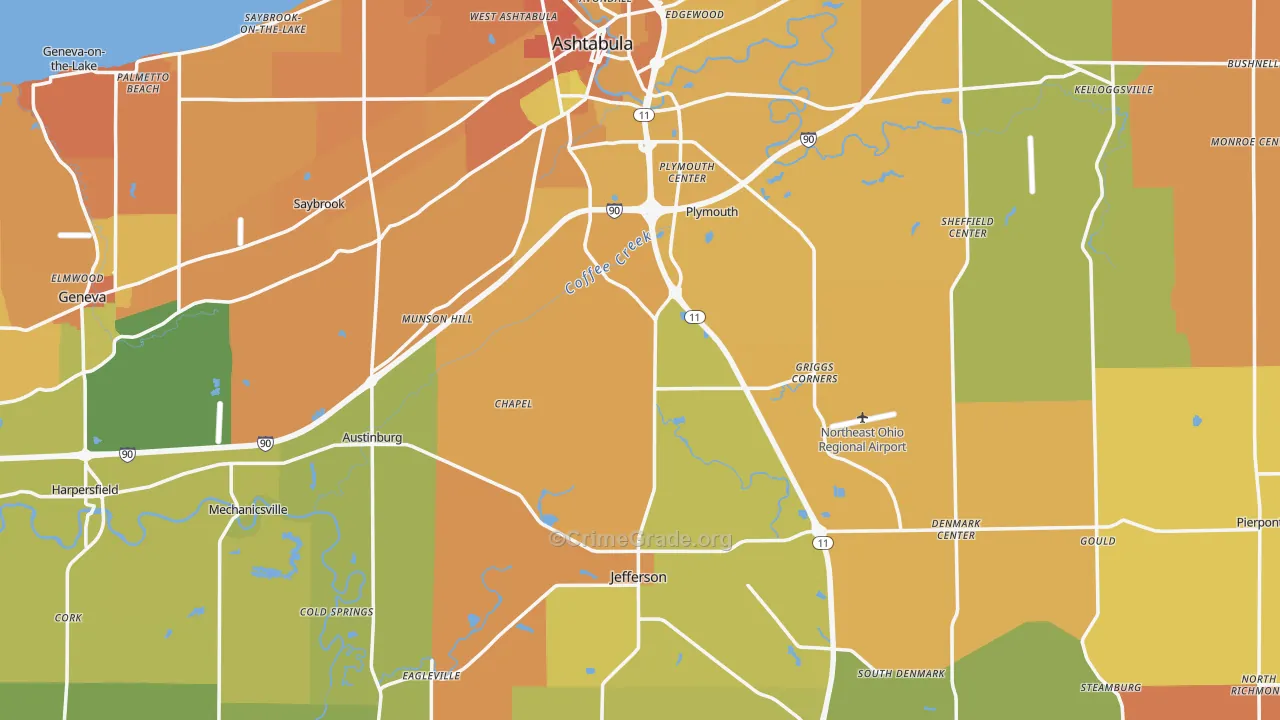 Ashtabula County, OH Map of Burglary Rates