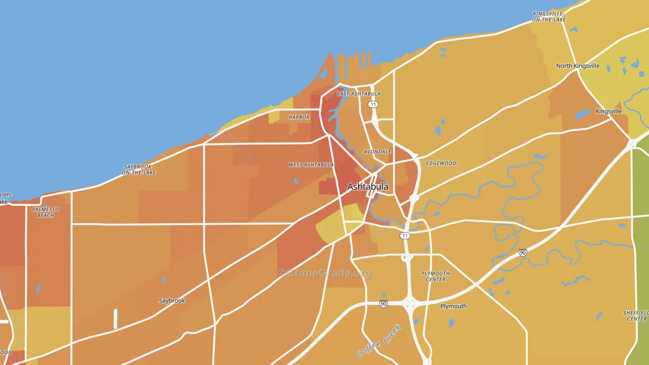 Ashtabula, OH Map of Burglary Rates