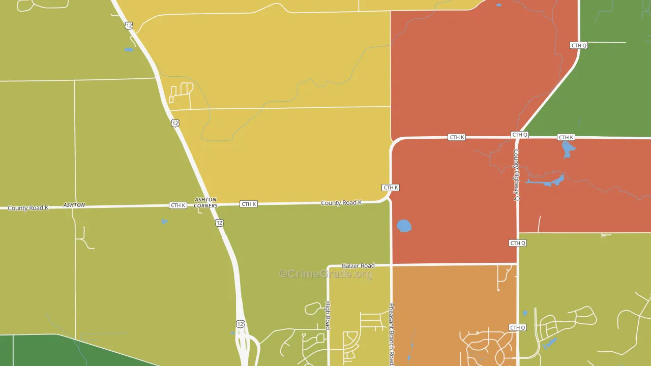 Ashton Corners, WI Map of Burglary Rates