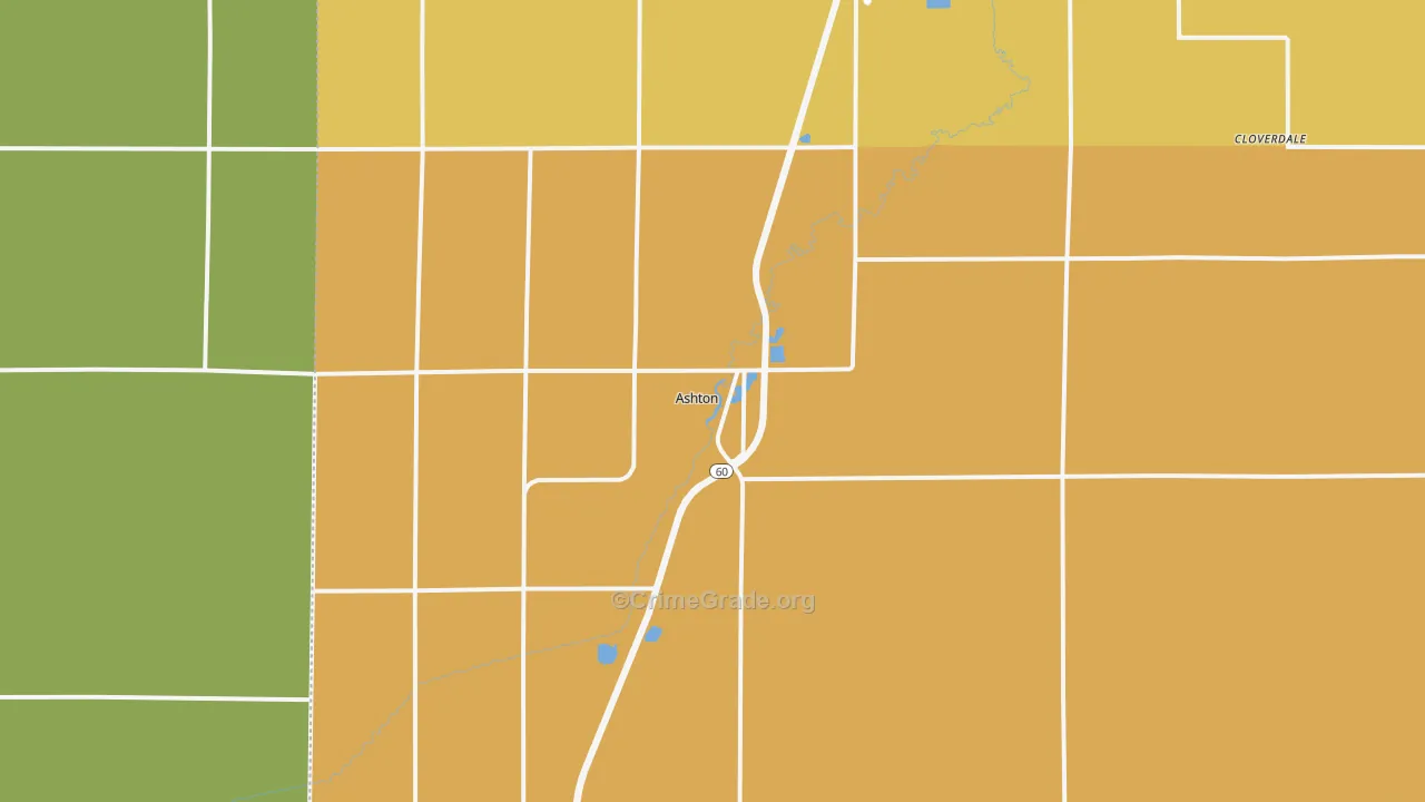 Ashton, IA Map of Burglary Rates