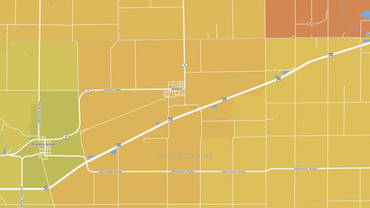 Ashton, IL Map of Burglary Rates